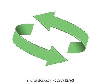 Arrows looping in circle. Green refresh icon isolated on white background. Rotation arrows in a circle sign. Reload symbol. Vector illustration.