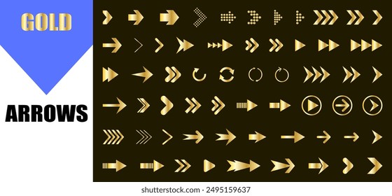 Arrows luxury gold icon. line art flat arrows icon set.