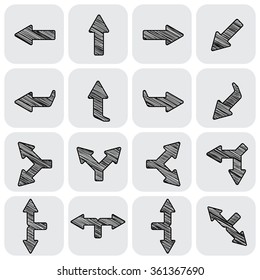 Arrows made in vintage style. Vector illustration of arrows collected in the set.