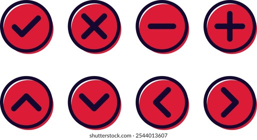 Arrows and math signs collection, Flat vector symbols, add subtract up down left right.