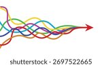 Arrows merger. Abstract diversity arrow merge, unity partnership teamwork. Collaboration concept, business partner alliance vector illustration