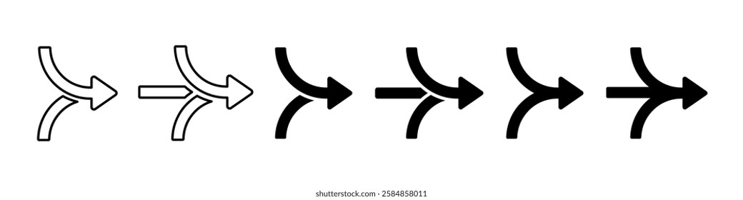 Arrows merging icon. Merge arrow symbol set. Consolidate, merge arrow concept. Vector icons