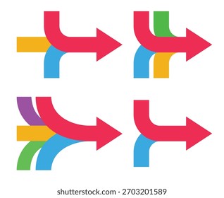 Flechas combinando iconos. Concepto de alianza de trabajo en equipo Ilustración vectorial