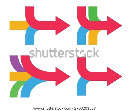 Arrows merging icons. Concept of teamwork partnership alliance vector illustration