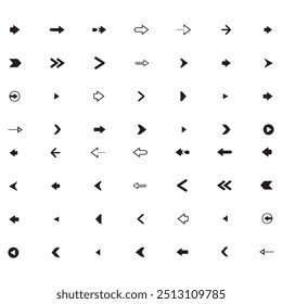 Setas mini ícones de conjunto preto. símbolo de aplicativo abstrato. Botão de coleção de vetores de setas. círculo, Cursor, Moderno simples direção digital para baixo design de computador. Ilustração do vetor EPS. setas para trás pretas.