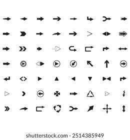 Setas mini ícones de conjunto preto. símbolo de aplicativo abstrato. Botão de coleção de vetores de setas. círculo, Cursor, Moderno simples direção digital para baixo design de computador. Ilustração do vetor EPS. setas para trás pretas.