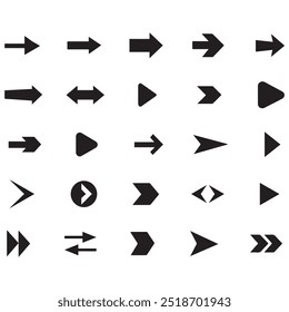 Setas mini ícones de conjunto preto. símbolo de aplicativo abstrato. Botão de coleção de vetores de setas. círculo, Cursor, Moderno simples direção digital para baixo design de computador. Ilustração do vetor EPS. setas para trás pretas.