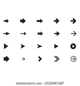 Setas mini ícones de conjunto preto. símbolo de aplicativo abstrato. Botão de coleção de vetores de setas. círculo, Cursor, Moderno simples direção digital para baixo design de computador. Ilustração do vetor EPS. setas para trás pretas.