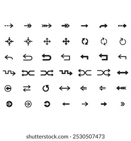 Setas mini ícones de conjunto preto. símbolo de aplicativo abstrato. Botão de coleção de vetores de setas. círculo, Cursor, Moderno simples direção digital para baixo design de computador. Ilustração do vetor EPS. setas para trás pretas.