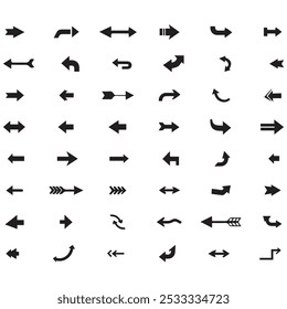 Setas mini ícones de conjunto preto. símbolo de aplicativo abstrato. Botão de coleção de vetores de setas. círculo, Cursor, Moderno simples direção digital para baixo design de computador. Ilustração do vetor EPS. setas para trás pretas.