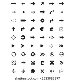 Setas mini ícones de conjunto preto. símbolo de aplicativo abstrato. Botão de coleção de vetores de setas. círculo, Cursor, Moderno simples direção digital para baixo design de computador. Ilustração do vetor EPS. setas para trás pretas.