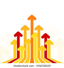 Arrows move to up. Concept financial rise. Bright abstract background with orange arrows on white background. Vector illustration.