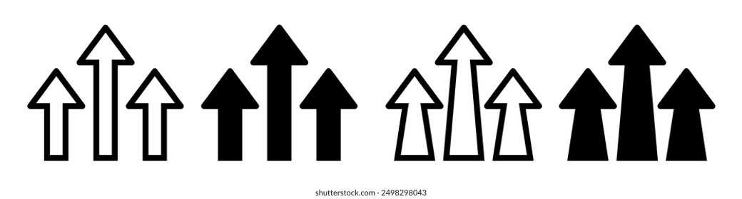 Arrows move upward set icon in outline and filled style