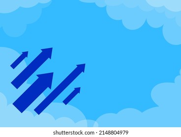 Arrows moving quickly towards sky surrounded with clouds representing achieving goal success. Aiming skyline successfully accomplishing creative projects plans.