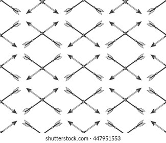 Arrows in Native American Indian style. Hand drawn hipster background. Seamless vector pattern. Boho design, tattoo art, coloring book for adults.