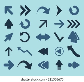 arrows, navigation, directions black icons, signs, silhouettes, illustrations set. vector 