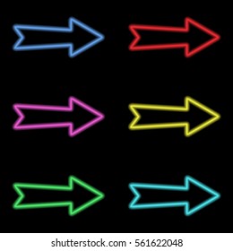 Arrows neon lights on a dark background. 