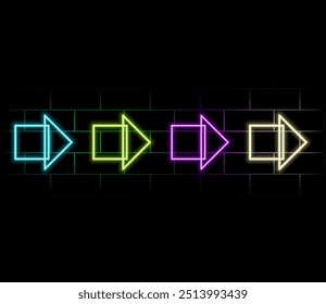 Arrows neon set. Glowing colorful signboard arrows icons.