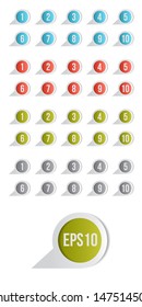Arrows with numbers in four colors, set of labels