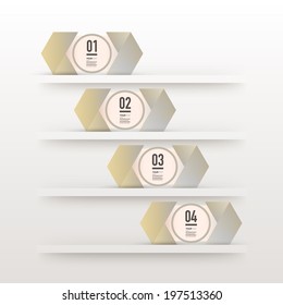Arrows, numbers and text with realistic 3d bookshelf can be used for workflow layout, diagram, chart, number options, web design. Eps 10 stock vector illustration