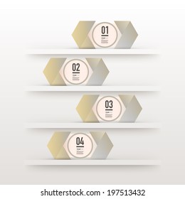Arrows, numbers and text with realistic 3d bookshelf can be used for workflow layout, diagram, chart, number options, web design. Eps 10 stock vector illustration