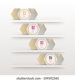 Arrows, numbers and text with realistic 3d bookshelf can be used for workflow layout, diagram, chart, number options, web design. Eps 10 stock vector illustration