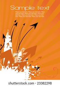 arrows on abstract oranges background with strips