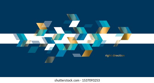 Arrows on background blue and gold geometric composition for card, header, invitation, poster, social media, post publication.
