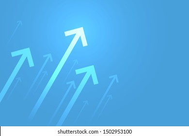 Up arrows on blue background illustration, copy space composition, business growth concept.