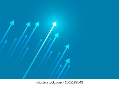 Up arrows on blue background illustration, copy space composition, business growth concept.