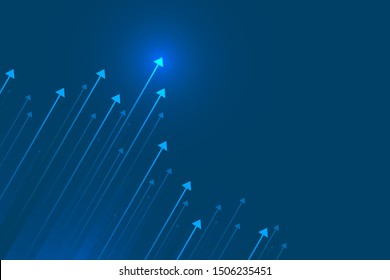Up arrows on blue background illustration, copy space composition, business growth concept.