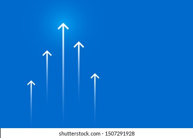Up arrows on blue background illustration, copy space composition, business growth concept.