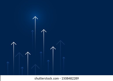 Up Arrows On Blue Background Illustration, Copy Space Composition, Business Growth Concept.