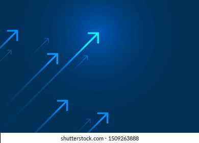 Up arrows on blue background illustration, copy space composition, business growth concept.