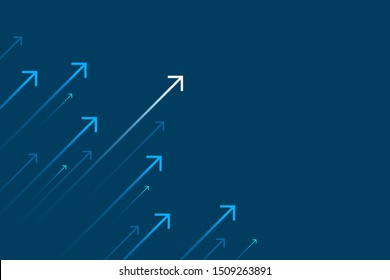 Up arrows on blue background illustration, copy space composition, business growth concept.