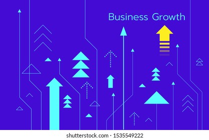 Up arrows on blue background illustration, business growth concept.