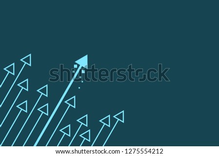 Up arrows on blue background illustration, copy space composition, business growth concept.