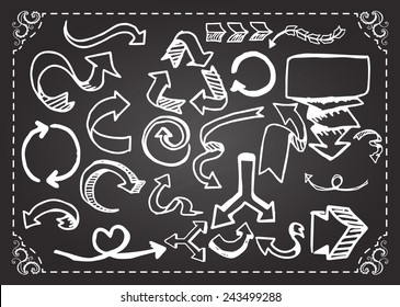 Arrows on chalkboard, Hand drawn arrows. Ornamental frame.