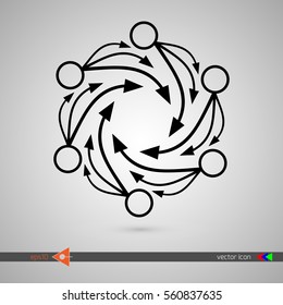 Arrows on a circle. Network marketing. Icon. Infographics, scheme.