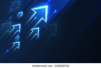 Up arrows on deep blue background space with one big arrow. Business growth, development progress, financial company statistic, hi results, investment grow concept Financial result graph. - Shutterstock ID 2105020724