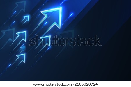 Up arrows on deep blue background space with one big arrow. Business growth, development progress, financial company statistic, hi results, investment grow concept Financial result graph.