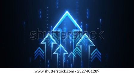 Up arrows on deep blue background space with one big arrow. Business growth, development progress, financial company statistic, hi results, investment grow concept Financial result graph. 商業照片 © 