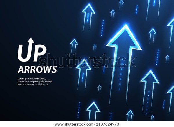 Up arrows on deep blue background space with one
big arrow. Business growth, development progress, financial company
statistic, hi results, investment grow concept Financial result
graph.