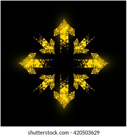 Arrows on the left and right geometry yellow on black background