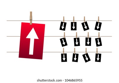 The arrows on the red and black. Down and up sign. Vector illustration isolated on white background.
