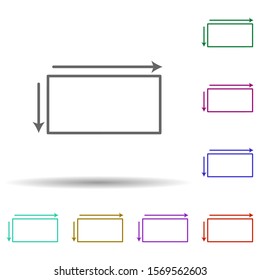 Arrows on the sides of the rectangle multi color icon. Simple thin line, outline vector of geometric figures icons for ui and ux, website or mobile application