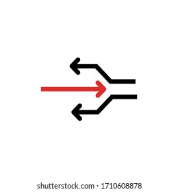 Arrows in opposite directions against each other. Opposition, resistance concepts. Red and white arrows. Vector