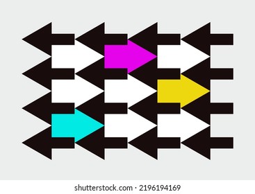 Arrows In Opposite Directions, Printer And Ink. Vector Illustration