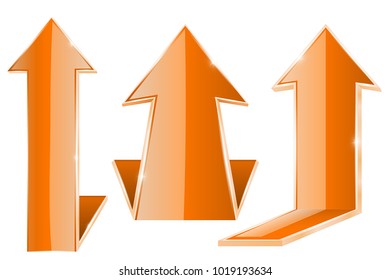 Up arrows. Orange 3d web glass arrows. Moving above icons. Vector illustration isolated on white background