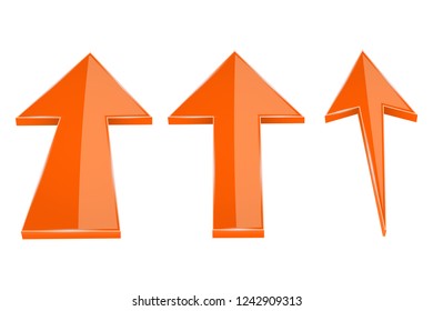 UP arrows. Orange straight moving up 3d icons. Vector illustration isolated on white background
